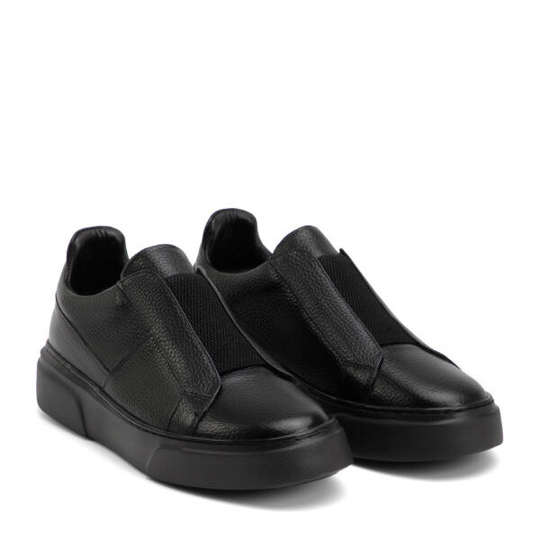 Siyah Hakiki Deri Erkek Sneaker - E4MEAY057783-A41 - 2
