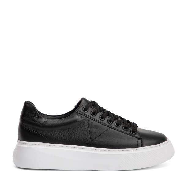 Siyah Hakiki Deri Erkek Sneaker - E4MEAY057784-A23 - Tergan Four Season
