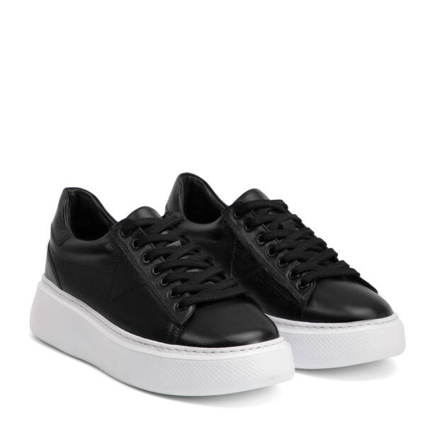 Siyah Hakiki Deri Erkek Sneaker - E4MEAY057784-A23 - Tergan Four Season