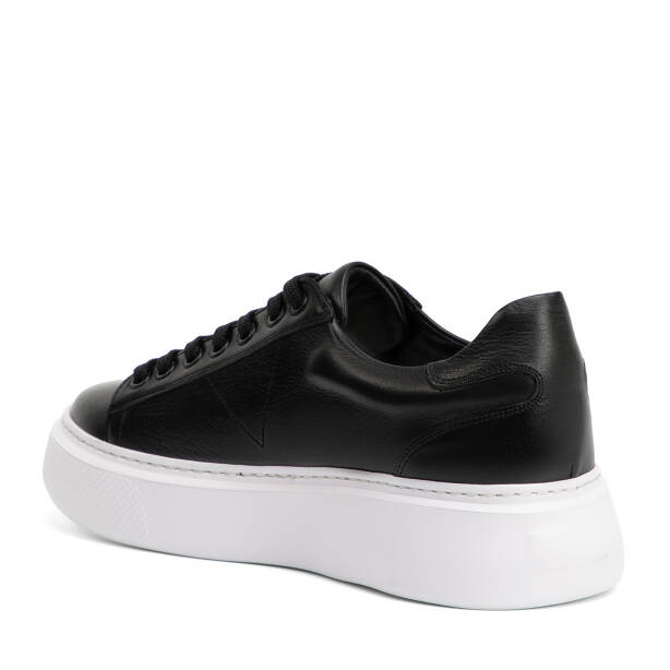 Siyah Hakiki Deri Erkek Sneaker - E4MEAY057784-A23 - Tergan Four Season