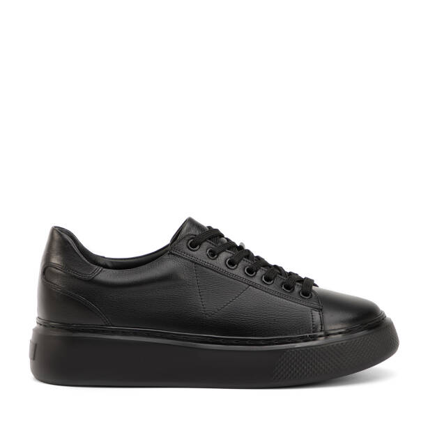 Siyah Hakiki Deri Erkek Sneaker - E4MEAY057784-L6O - Tergan Four Season