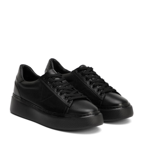 Siyah Hakiki Deri Erkek Sneaker - E4MEAY057784-L6O - Tergan Four Season