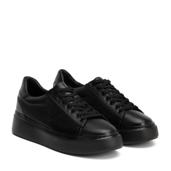 Siyah Hakiki Deri Erkek Sneaker - E4MEAY057784-L6O - 2