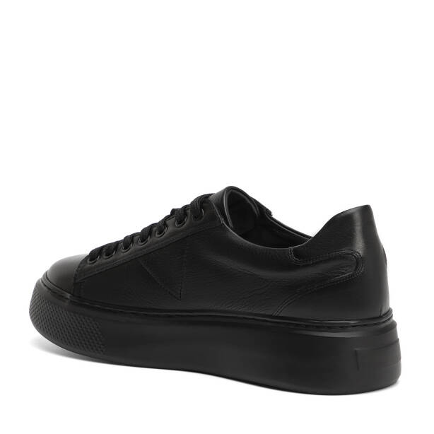 Siyah Hakiki Deri Erkek Sneaker - E4MEAY057784-L6O - Tergan Four Season