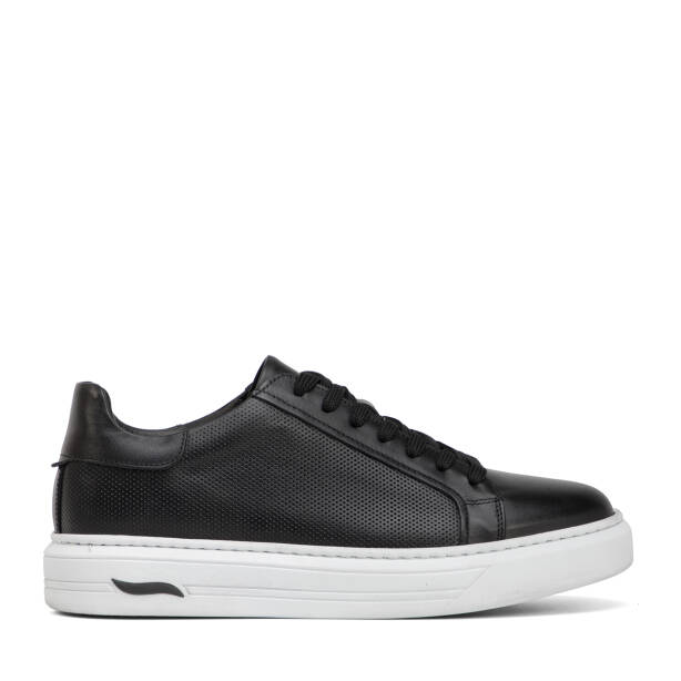 Siyah Hakiki Deri Erkek Sneaker - E4MEAY057785-A23 - Tergan Four Season