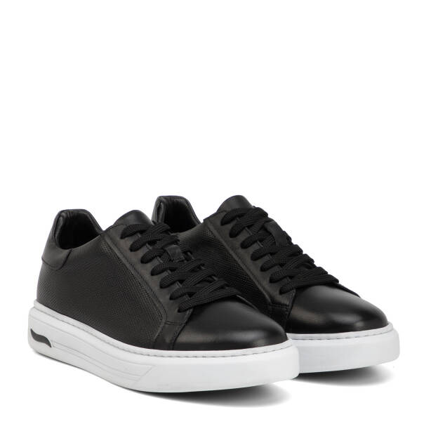Siyah Hakiki Deri Erkek Sneaker - E4MEAY057785-A23 - Tergan Four Season