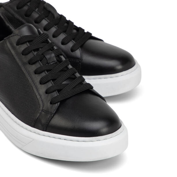 Siyah Hakiki Deri Erkek Sneaker - E4MEAY057785-A23 - Tergan Four Season