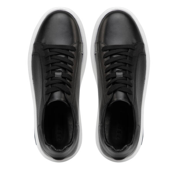 Siyah Hakiki Deri Erkek Sneaker - E4MEAY057785-A23 - Tergan Four Season