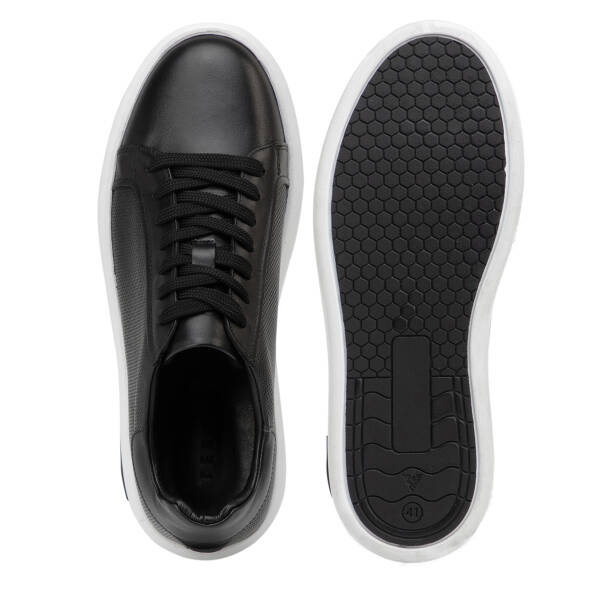 Siyah Hakiki Deri Erkek Sneaker - E4MEAY057785-A23 - Tergan Four Season