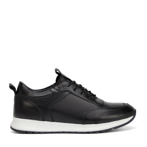 Siyah Hakiki Deri Erkek Sneaker - E4MEAY057787-A23 - Tergan Four Season