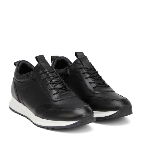 Siyah Hakiki Deri Erkek Sneaker - E4MEAY057787-A23 - Tergan Four Season