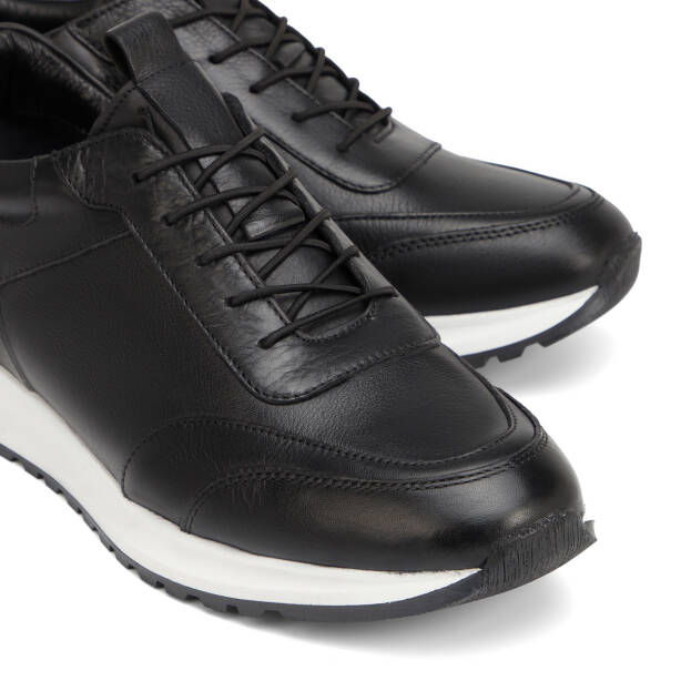 Siyah Hakiki Deri Erkek Sneaker - E4MEAY057787-A23 - Tergan Four Season