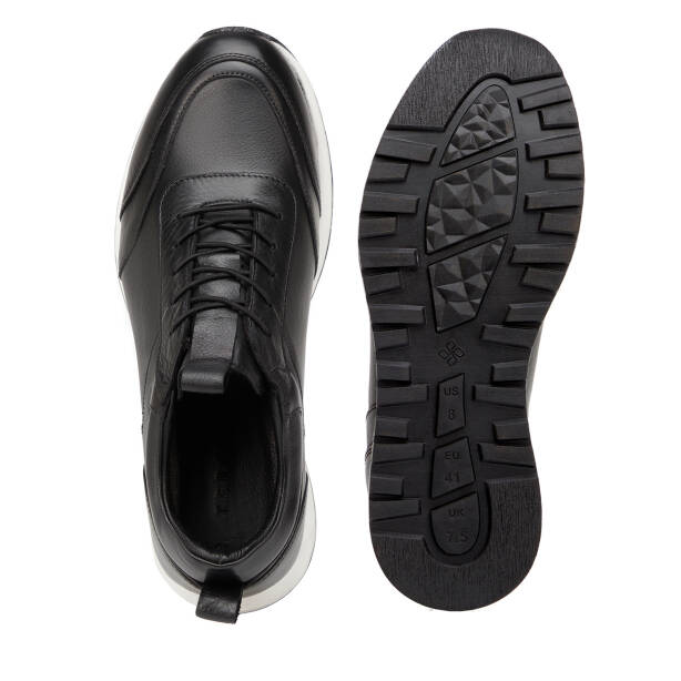 Siyah Hakiki Deri Erkek Sneaker - E4MEAY057787-A23 - Tergan Four Season