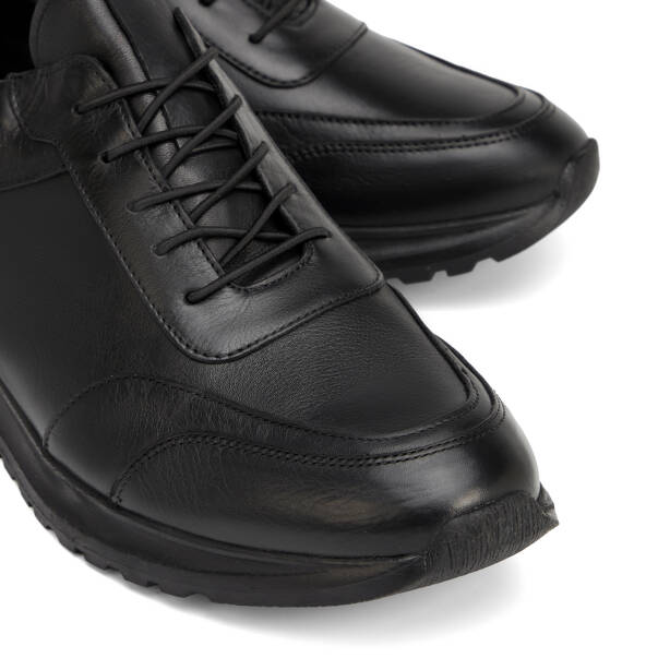 Siyah Hakiki Deri Erkek Sneaker - E4MEAY057787-L6O - Tergan Four Season