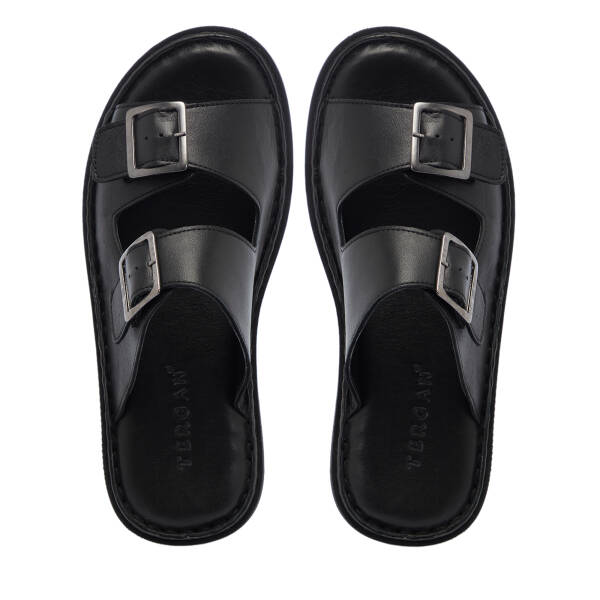 Siyah Hakiki Deri Erkek Terlik - E26Y1TR57609-A23 - 5