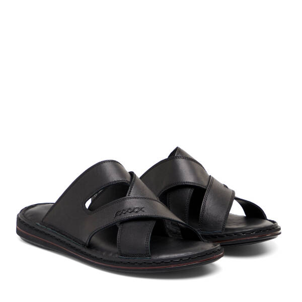 Siyah Hakiki Deri Erkek Terlik - E26Y1TR57610-A23 - 2