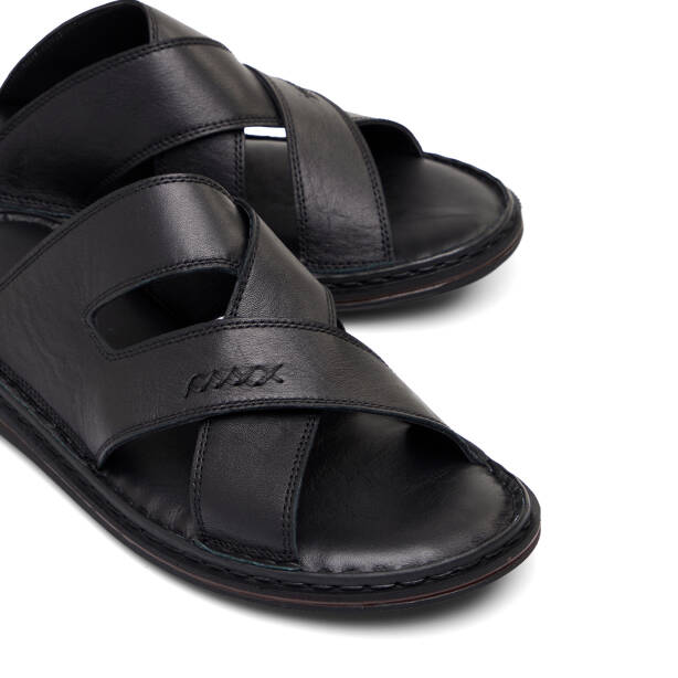 Siyah Hakiki Deri Erkek Terlik - E26Y1TR57610-A23 - Tergan