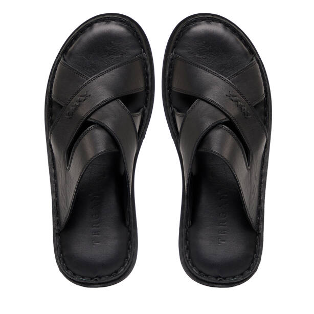 Siyah Hakiki Deri Erkek Terlik - E26Y1TR57610-A23 - Tergan