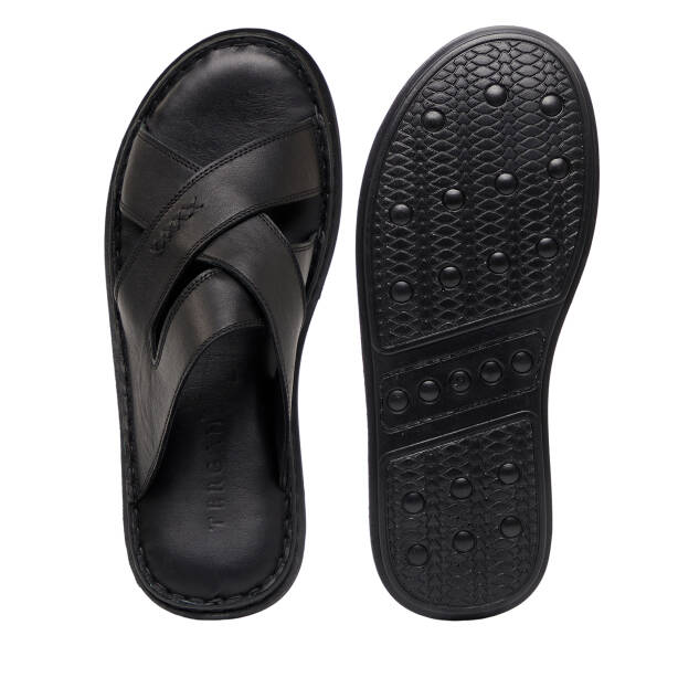 Siyah Hakiki Deri Erkek Terlik - E26Y1TR57610-A23 - Tergan