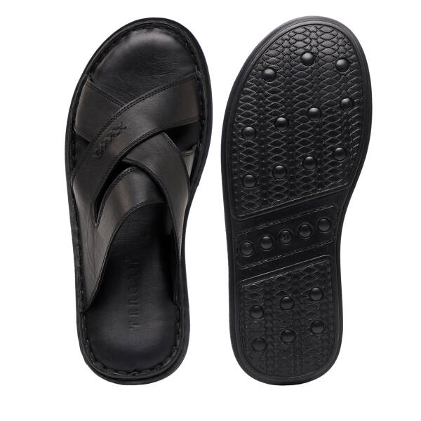 Siyah Hakiki Deri Erkek Terlik - E26Y1TR57610-A23 - 6