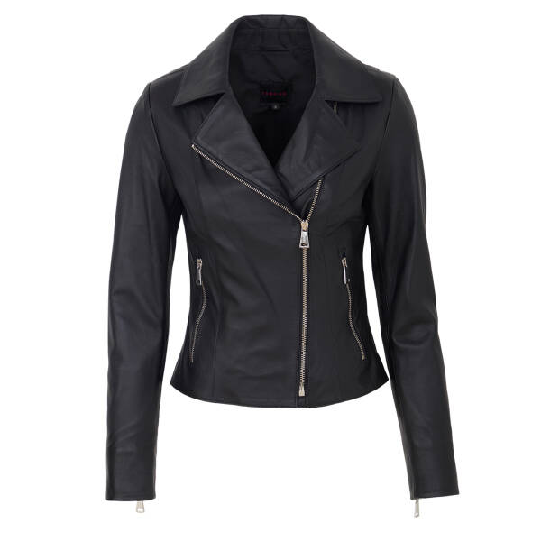 Siyah Hakiki Deri Kadın Deri Biker Mont - K26KDM320503-Q3H - 1
