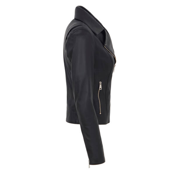Siyah Hakiki Deri Kadın Deri Biker Mont - K26KDM320503-Q3H - 3