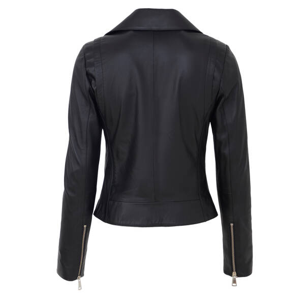 Siyah Hakiki Deri Kadın Deri Biker Mont - K26KDM320503-Q3H - 4