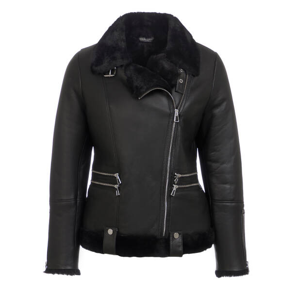 Siyah Hakiki Deri Kadın Deri Mont - K24KKM320467-C59 - Tergan Four Season