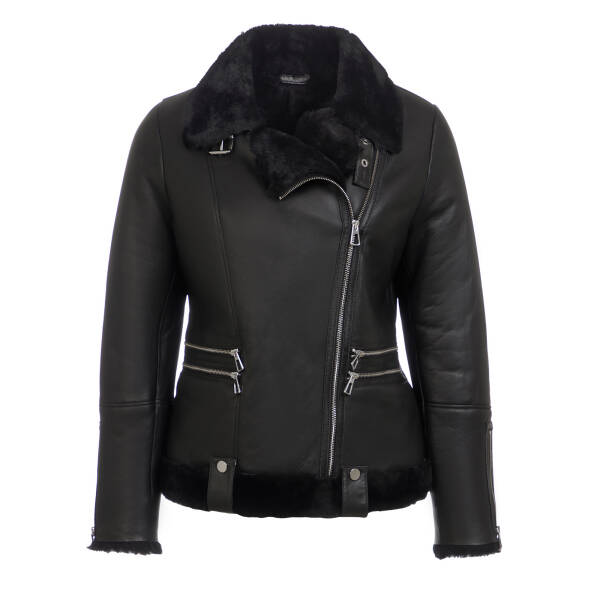 Siyah Hakiki Deri Kadın Deri Mont - K24KKM320467-C59 - 1