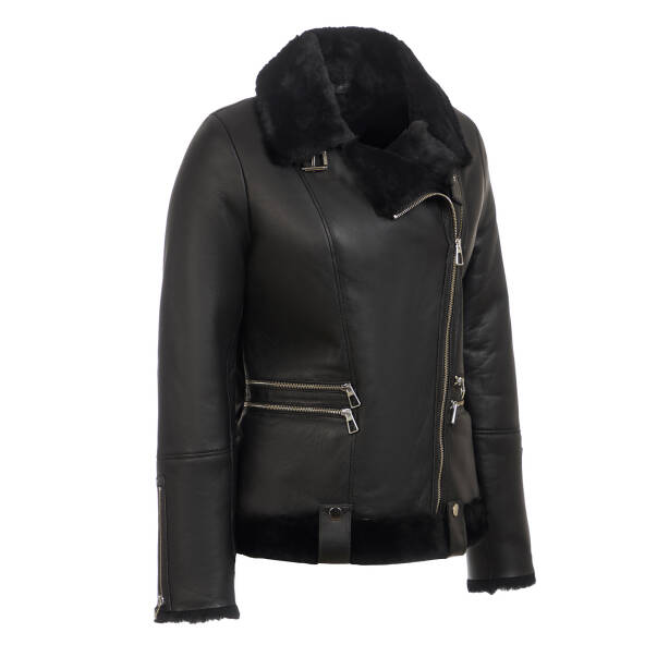 Siyah Hakiki Deri Kadın Deri Mont - K24KKM320467-C59 - Tergan Four Season