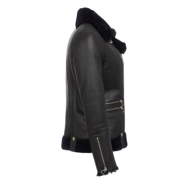 Siyah Hakiki Deri Kadın Deri Mont - K24KKM320467-C59 - Tergan Four Season