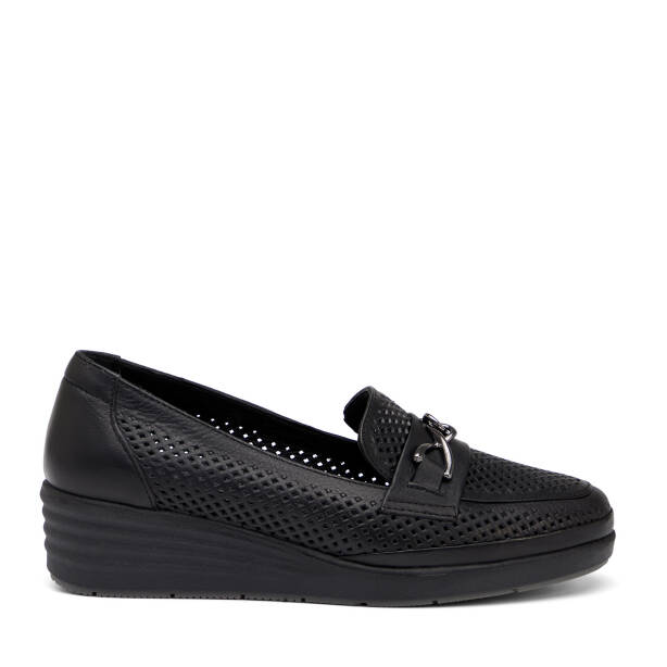 Siyah Hakiki Deri Kadın Dolgu Topuklu Ayakkabı - K26I1AY68598-A23 - 1