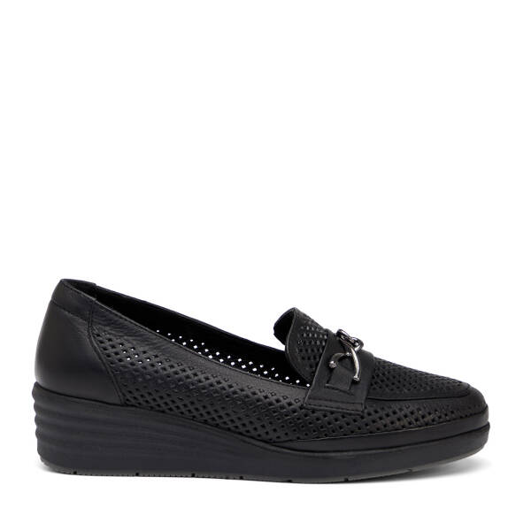 Siyah Hakiki Deri Kadın Dolgu Topuklu Ayakkabı - K26I1AY68598-A23 - 1