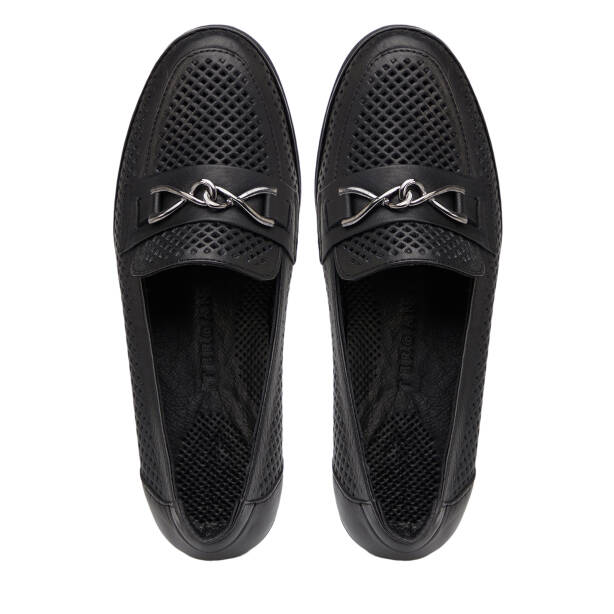 Siyah Hakiki Deri Kadın Dolgu Topuklu Ayakkabı - K26I1AY68598-A23 - 5