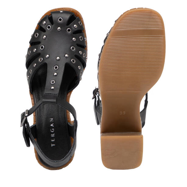 Siyah Hakiki Deri Kadın Sandalet - K25Y1AY68017-A23 - 6