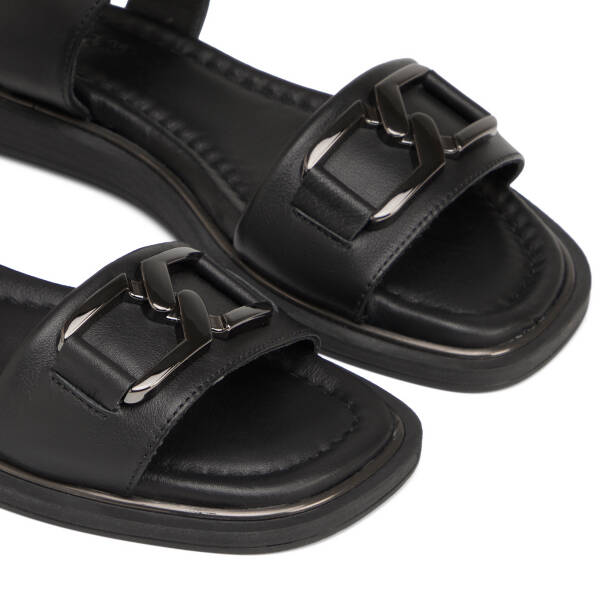Siyah Hakiki Deri Kadın Sandalet - K25Y1SN67769-A23 - 3