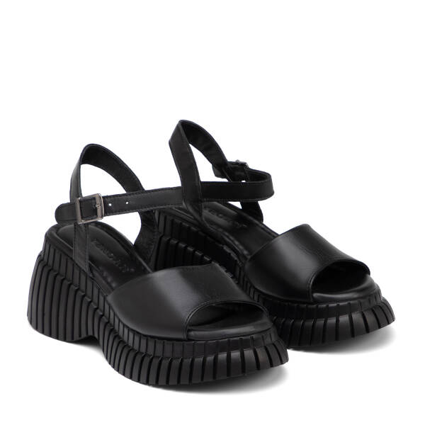 Siyah Hakiki Deri Kadın Sandalet - K25Y1SN67873-A23 - 2