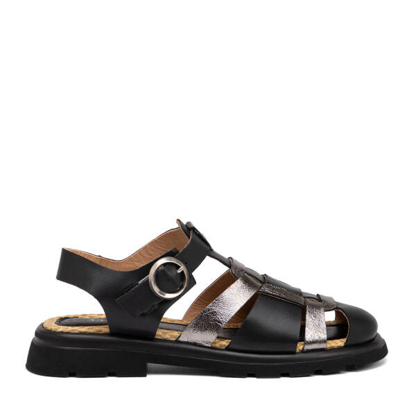 Siyah Hakiki Deri Kadın Sandalet - K25Y1SN67958-A23 - 1