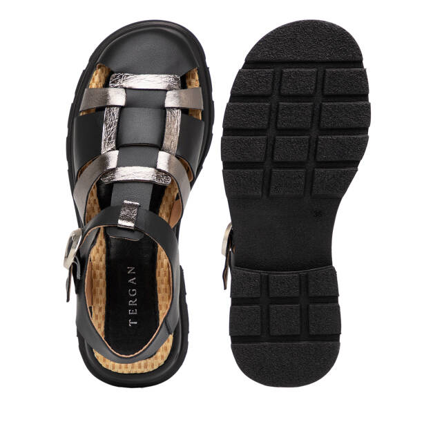 Siyah Hakiki Deri Kadın Sandalet - K25Y1SN67958-A23 - 6