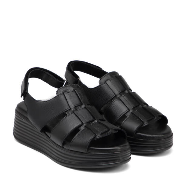 Siyah Hakiki Deri Kadın Sandalet - K25Y1SN67987-A23 - 2