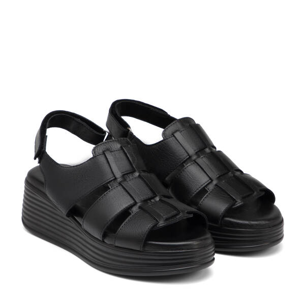 Siyah Hakiki Deri Kadın Sandalet - K25Y1SN67987-A23 - 2