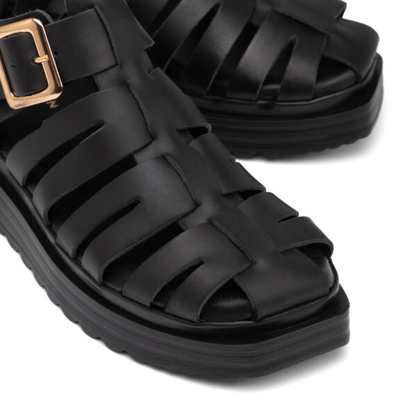 Siyah Hakiki Deri Kadın Sandalet - K25Y1SN67988-A23 - 3