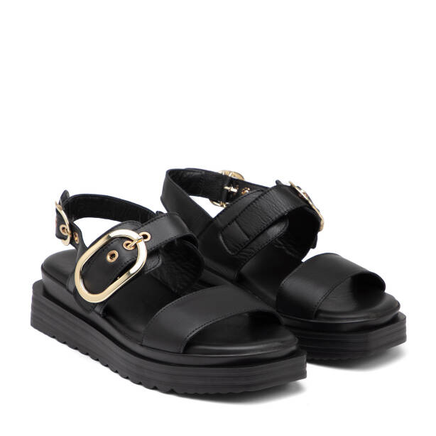 Siyah Hakiki Deri Kadın Sandalet - K25Y1SN67989-A23 - 2