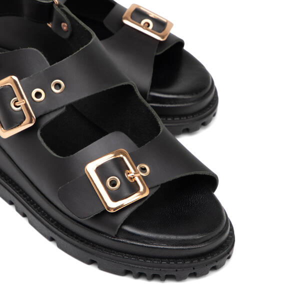 Siyah Hakiki Deri Kadın Sandalet - K25Y1SN67990-A23 - 3
