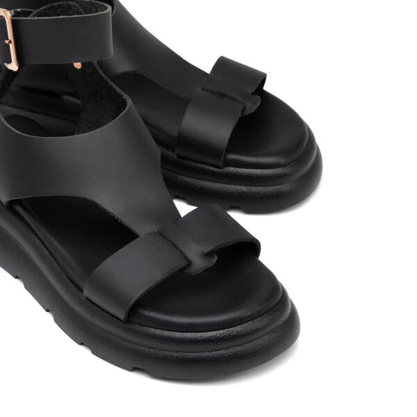 Siyah Hakiki Deri Kadın Sandalet - K25Y1SN67991-A23 - 3