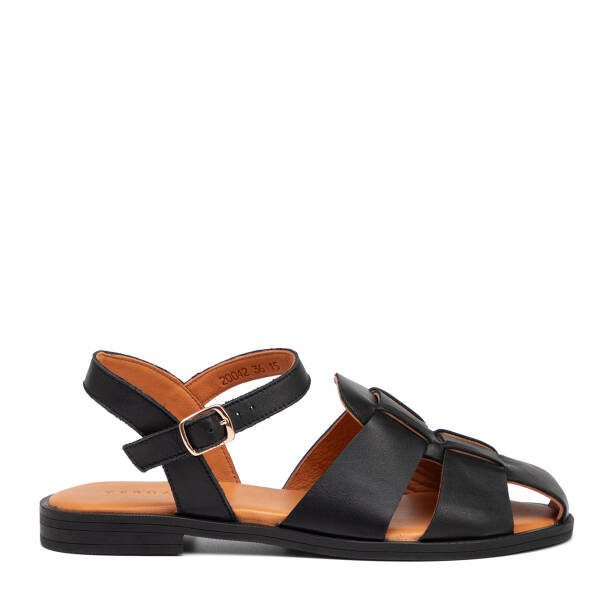 Siyah Hakiki Deri Kadın Sandalet - K25Y1SN68104-A23 