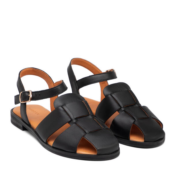 Siyah Hakiki Deri Kadın Sandalet - K25Y1SN68104-A23 - 2