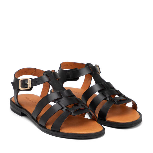 Siyah Hakiki Deri Kadın Sandalet - K25Y1SN68105-A23 - 2