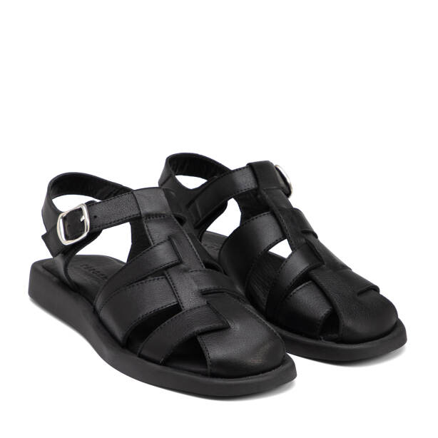 Siyah Hakiki Deri Kadın Sandalet - K25Y1SN68106-A23 - 2