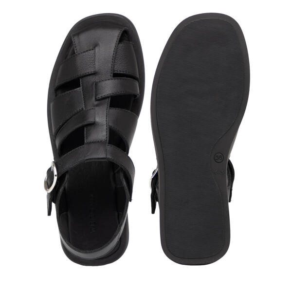 Siyah Hakiki Deri Kadın Sandalet - K25Y1SN68106-A23 - 6